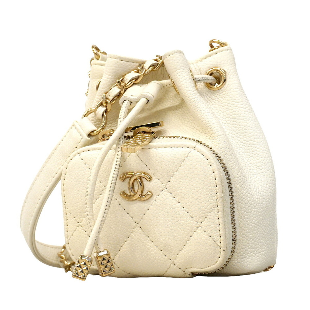 Chanel Matelassé Chain Shoulder Bag, Caviar Leather, White/Champagne, Women's